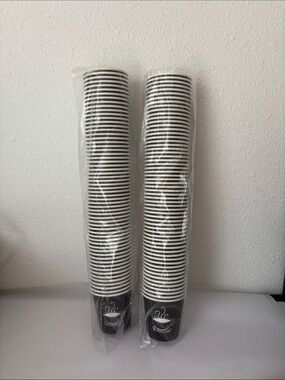 Disposable Black & White Coffee Cups - Pack of 2 Stacks 2 1/2” tall 120 cups